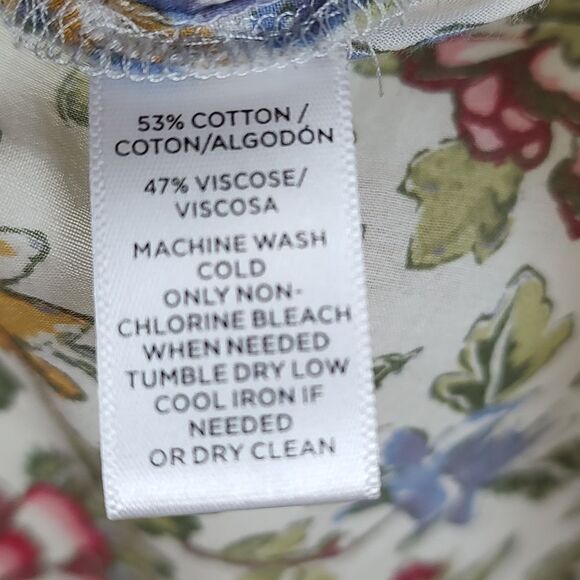 LOFT The Softened Shirt Floral Bell Sleeve Cotton Popover Blouse Top Size L - Picture 8 of 12